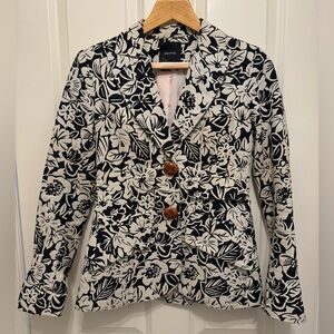 Smythe Black and White Floral Blazer with Tailored Fit